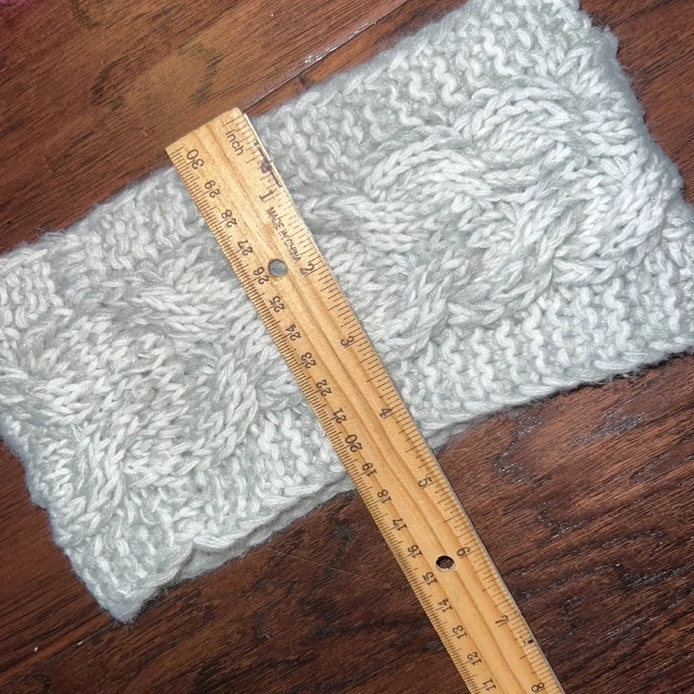 Light grey white knit head ear headband outerwear cold weather headwrap 9”x 4.5”